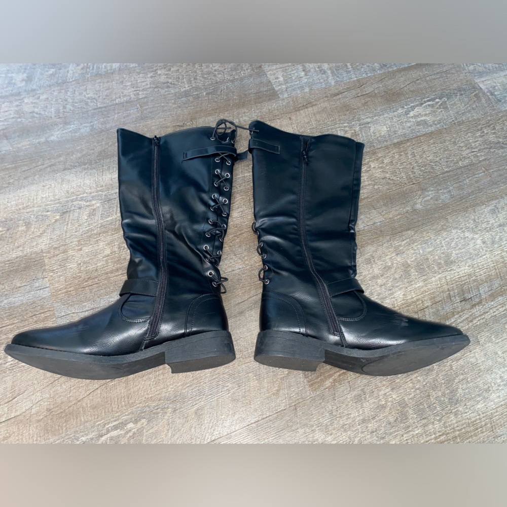 Wanted Lady Luck Decorative Lace-up Back Knee High Riding Boot - Vegan Leather - Picture 7 of 11